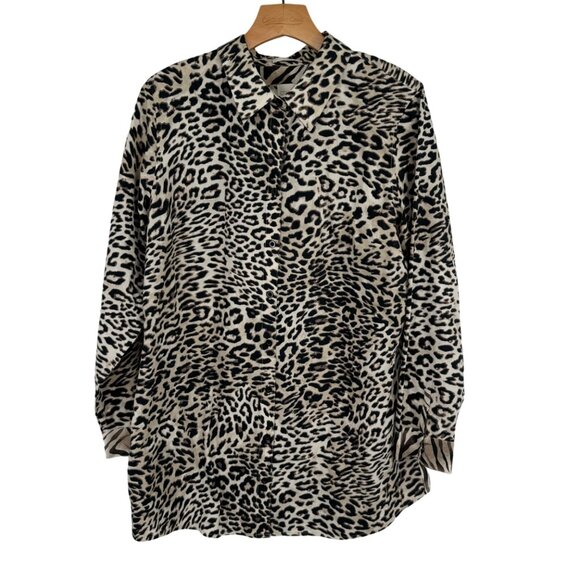 Chico's 2 Leopard Print Button-Up Shirt Long Sleeve Size large Cotton - Picture 4 of 9